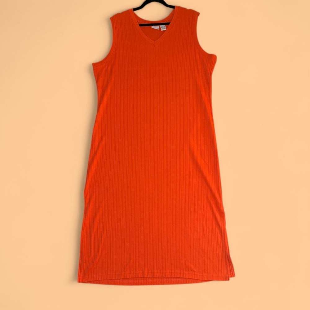 Vintage‎ Carolina Colours Ribbed Midi Dress | Bright Orange Sleeveless